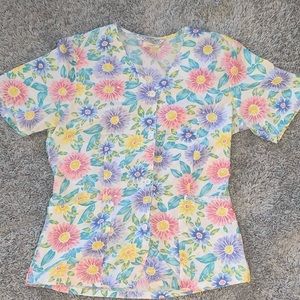 Floral Button Down Nursing Scrub top